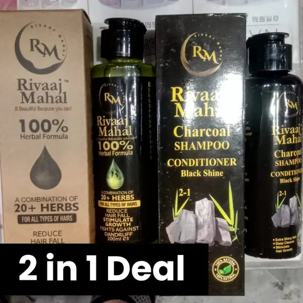 Rivaaj Mahal Deal Of 2-in-1 Hair Care Combo – 100% Natural Formula + Charcoal Black Shine Conditioner