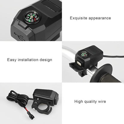 Motorcycle Usb Charger With Compass – Fast Charging, Waterproof, 36-105v – Universal For Motorcycles & E-bikes
